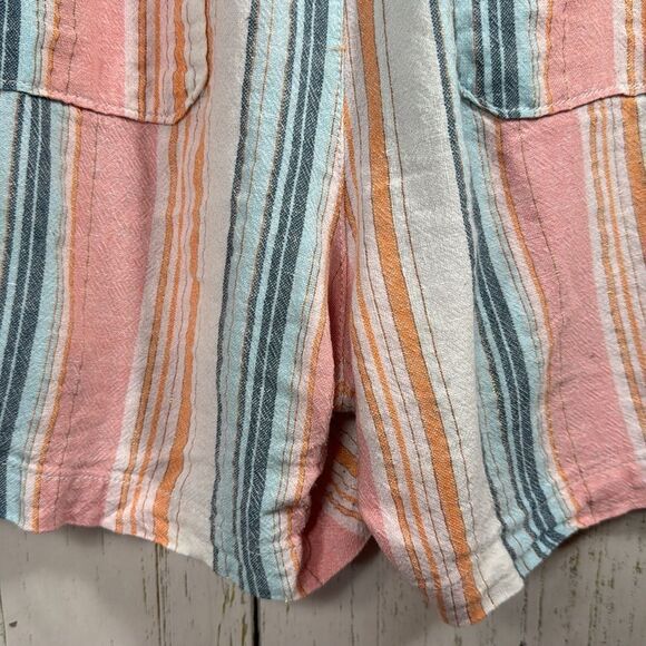 Lane Bryant Pink Blue Striped Linen Blend High Rise Drawstring Summer Shorts - Picture 10 of 13